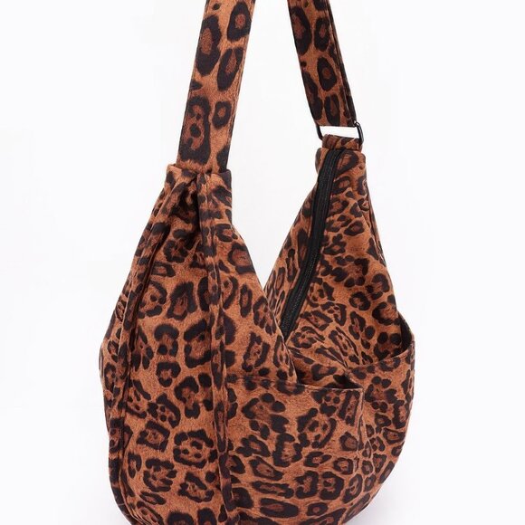 Faux Suede Double Pockets Crossbody Bag